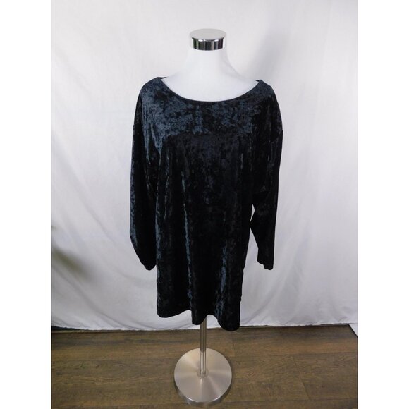 The Lounge Collection Shirt Womens Large Black Crushed Velvet Boatneck Velour - Picture 1 of 12